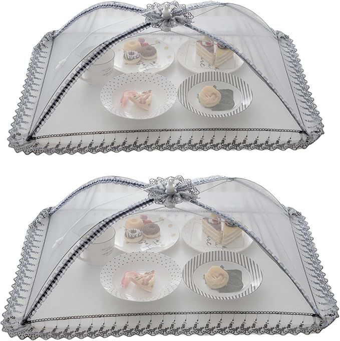 40cmx50cm Large Premium Pop-Up Mesh Screen Food Cover Tent Umbrella, Reusable and Collapsible Outdoor Picnic Food Covers Mesh, Net Food Covers Keep Out Flies, Bugs, Mosquitoes (L025-G4050X2)