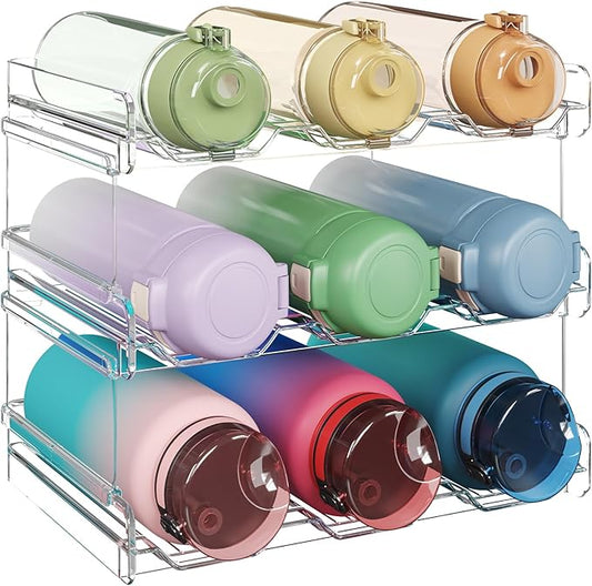 Lifewit 3 Tier Stackable Water Bottle Organizer for Cabinet, Plastic Bottle Holder Fits 9 Bottles/Tumblers up to 3.8" Diameter for Pantry/Countertop/Cupboard, 28 x 19 x 24 cm/11 x 7.5 x 9.5"