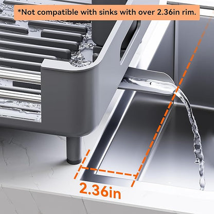 Urackify Stainless Steel Dish Drying Rack - Dish Drainer for Kitchen Counter, Extendable Drainboard with Foldable, Space-Saving Cup & Bowl Organizer, Includes Knife and Utensil Holder, Gray - Image 7