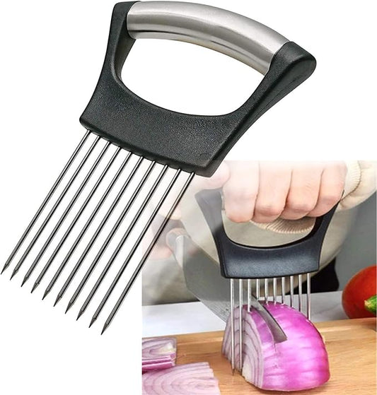Stainless Steel Onion Holder for Slicing,Onion Slicer Holder,Onion Cutter for Slicing of Onions,Tomatoes,Avocados,Eggs and Other Vegetables,KItchen Utensils by QPEY