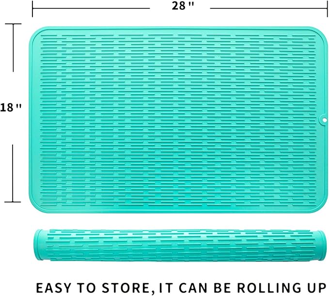 MicoYang Silicone Dish Drying Mat for Multiple Usage,Easy clean,Eco-friendly,Heat-resistant Silicone Mat for Kitchen Counter or Sink,Refrigerator or Drawer Liner Mint 3XL 28 inches x 18 inches - Image 2