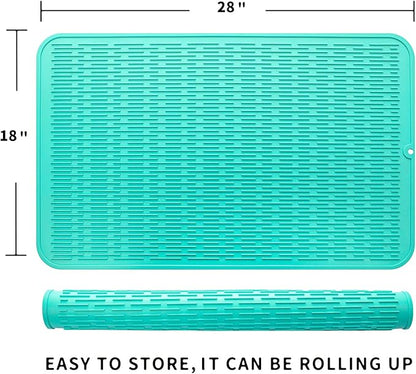 MicoYang Silicone Dish Drying Mat for Multiple Usage,Easy clean,Eco-friendly,Heat-resistant Silicone Mat for Kitchen Counter or Sink,Refrigerator or Drawer Liner Mint 3XL 28 inches x 18 inches - Image 2