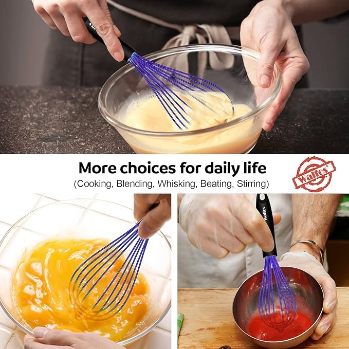 Walfos Whisk,7+9+11in Silicone Whisks for Cooking Non Scatch,Kitchen Whisk,BPA Free and Heat Resistant 480°F,Wisk Perfect for Frothing,Blending,Beating.Dishwasher Safe 3pcs Dark Purple - Image 9