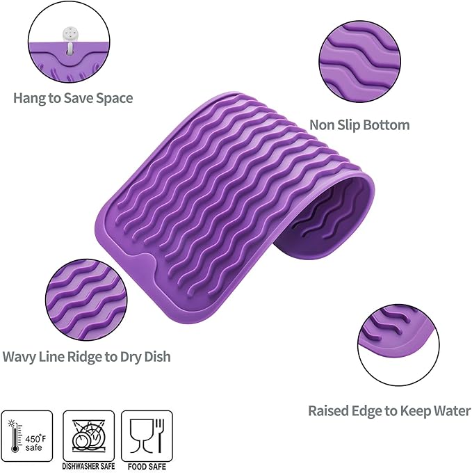 MicoYang Silicone Dish Drying Mat for Multiple Usage,Easy clean,Eco-friendly,Heat-resistant Silicone Mat for Kitchen Counter or Sink,Refrigerator or Drawer Liner Purple S 12 inches x 6 inches - Image 3