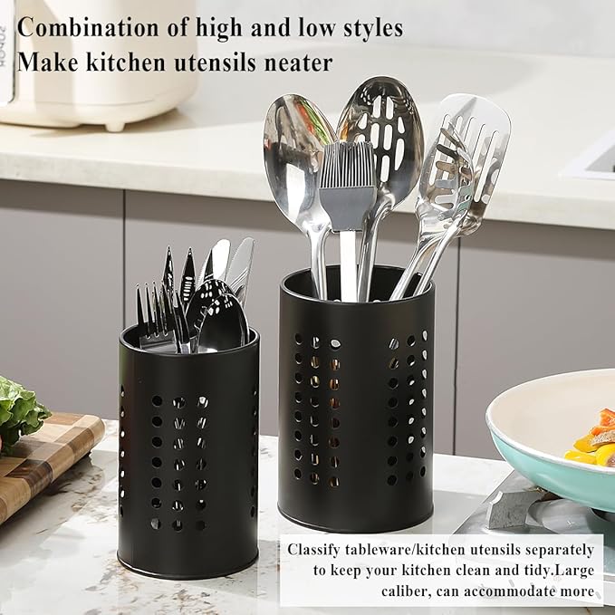 Evanda Kitchen Utensils Holder for Countertop Pack of 2, Stainless Steel Black Utensils Caddy, Farmhouse Stylish Organizer and Kitchen Decor Utensil Crock, Gift for New House New Apartment - Image 4