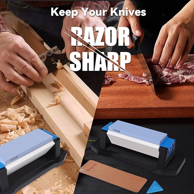 Knife Sharpening Stone,tri stone knife sharpener,3 Sides Grit 400/1000/5000,Whetstone Knife Sharpener with Non-Slip Base, Angle Guide & Leather Strop, for Kitchen Knives and Pocket Knives - Image 5