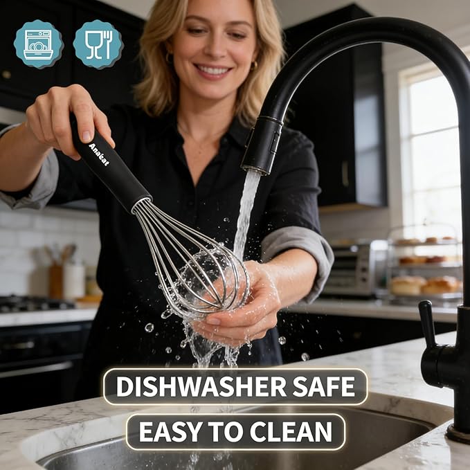 Anaeat Stainless Steel Kitchen Whisk Set of 4, Milk and Egg Beater Blender with Thick Wire for Whisking, Cooking, Baking, Beating and Stirring - 11'' Flat Whisk and 9''+11''+12'' Balloon Whisks - Image 8