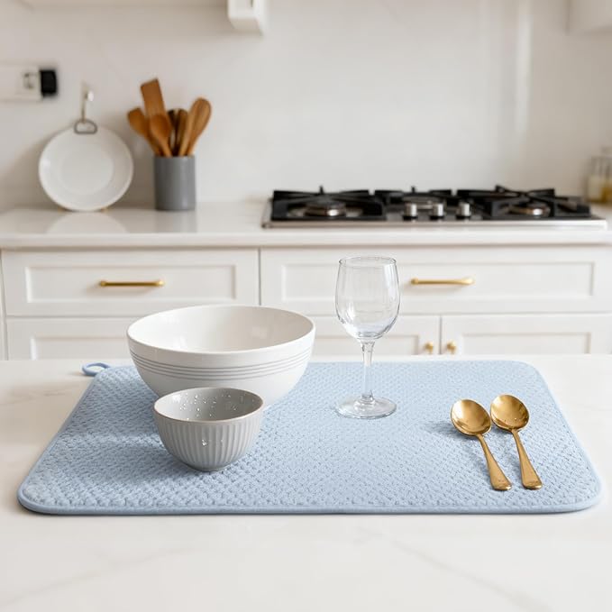 2-pack 24"x17" XL size microfiber dish drying mats for kitchen counter, kitchen sink. Super water-absorbing for multi-use house essentials bath mats, bath rugs, coffe mat, coffe station mat. (Blue) - Image 5