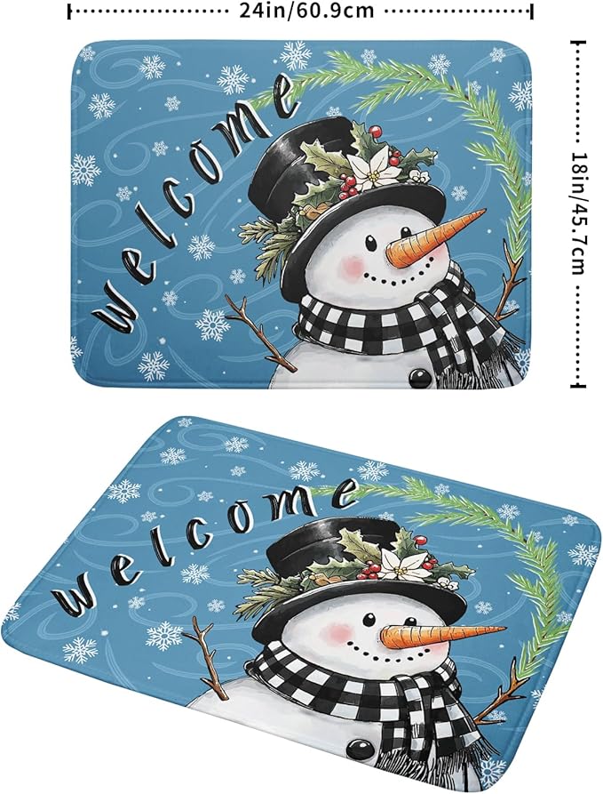 Christmas Snowman Dish Drying Mat for Kitchen Counter 18x24 Blue White Snowflake Welcome Winter Holiday Absorbent Reversible Microfiber Drying Mats Kitchen Countertop Protector Dishes Drainer Rack Pad - Image 2