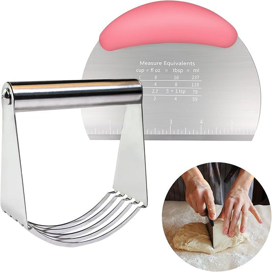 Pastry Cutter Dough Scraper Dough Cutter Scraper Tool Kitchen Pastry Blender,Stainless Steel Pastry Cutters Heavy Duty Dough Cutter for Kitchen Baking Tools,Comfortable and Easy Clean (Pink) (Pink-)