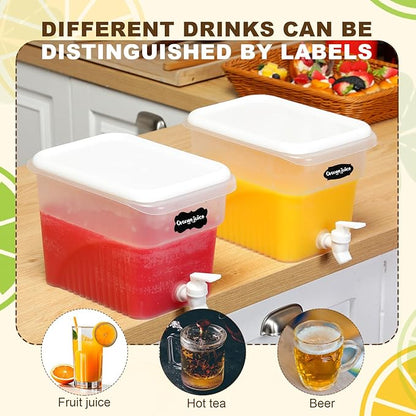 Mumufy 2 Pcs 1.32 Gallon Drink Dispensers for Parties with Spigot Plastic Beverage Dispenser for Fridge Juice Lemonade Container with Marker Sticker Family Daily Use