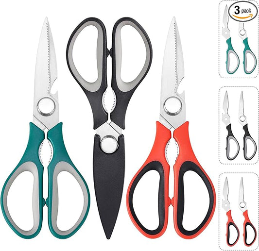 3-Pack Kitchen Scissor All Purpose Kitchen Shears Heavy Duty Scissors Stainless Steel Dishwasher Safe Cooking Scissors, Kitchens Utensils removable for Cutting Meat, Chicken,Fish, Vegetable by KITNATS