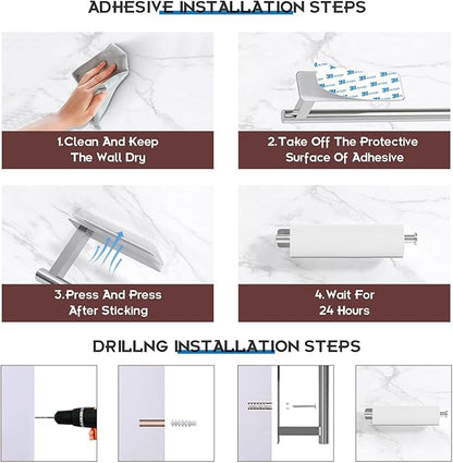ASTOFLI Paper Towel Holder Under Cabinet No Drilling, Self Adhesive Paper Towel Holder Wall Mount for Kitchen Rack, Under Counter Napin Holder No Drill, RV, 304 Stainless Steel, Silver - Image 5