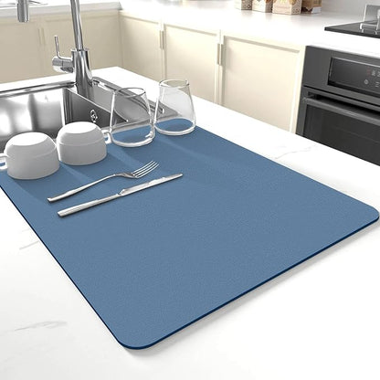 Dish Drying Mat for Kitchen Counter,Drying Mat for Dish Rack,Absorbent Hide Stain Rubber Mat,Coffee Mat, Kitchen Counter Mat (Blue, 18"x24") by JuSiyley