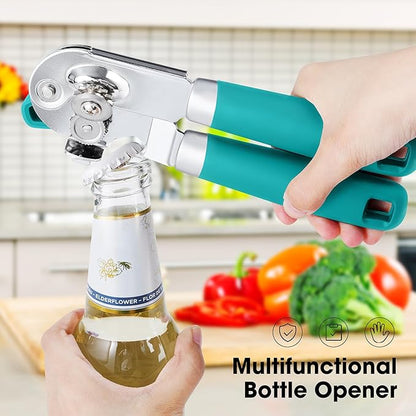 Beneno Heavy Duty Hand Can Opener Manual with Magnet, Durable Sharp Carbon Steel Blade Smooth Cutting, Big Effort-Saving Knob & Soft Grip Handle, Multifunctional Bottle Opener, Turquoise - Image 6