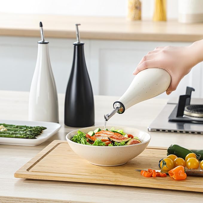 vancasso 16 Oz Ceramic Olive Oil Dispenser Bottle, Bottle Dispenser with Spout and Funnel for Kitchen,Suitable for Oil, Vinegar, Coffee Syrups & Other Liquids，Cream - Image 6