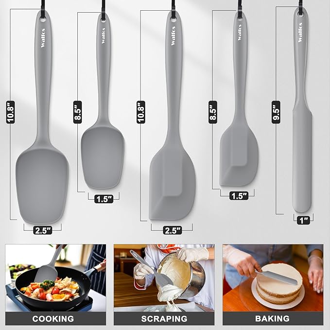 Walfos Silicone Spatula -5 Pieces Heat Resistant Kitchen Spoon Spatulas（600°F), Strong Steel Core and One-Pieces Seamless Design, Prefect for Cooking Mixing Baking - BPA Free and Dishwasher Safe,Gray - Image 4
