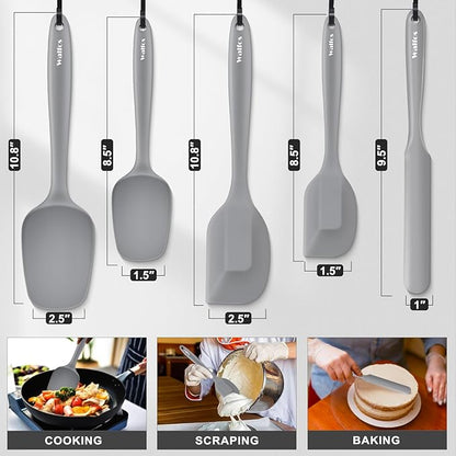 Walfos Silicone Spatula -5 Pieces Heat Resistant Kitchen Spoon Spatulas（600°F), Strong Steel Core and One-Pieces Seamless Design, Prefect for Cooking Mixing Baking - BPA Free and Dishwasher Safe,Gray - Image 4
