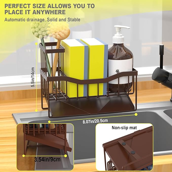 Fssvcd Maifan Sink Caddy Sponge Holder for Kitchen with Brush Holder and Stainless Steel Self Drain Tray, Rustproof Kitchen Sink Organizer for Sponge, Soap Dispenser Storage Accessories - Image 5
