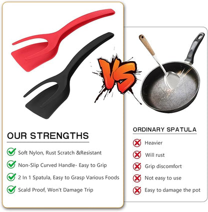 Egg Flipper Spatula Tongs 2 PCS Spatula for Non Stick Frying Pan 2 in 1 Grip & Flip Kitchen Tongs, High Heat Resistant BPA Free Cooking Utensils, Ideal Cookware for Pancakes, Fish, Eggs, Toast