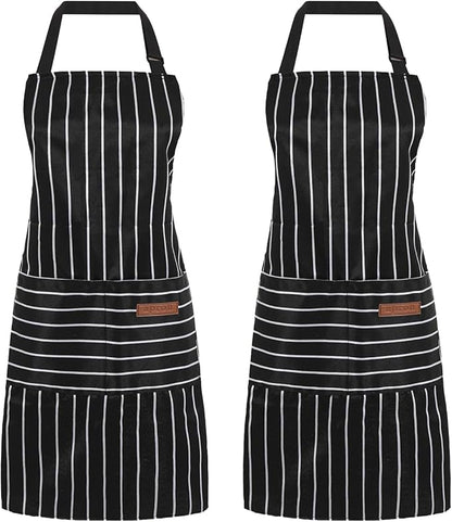 2 Pack Cooking Aprons Adjustable Bib Apron for Women with 2 Pockets, Kitchen Restaurant Men Chefs Aprons