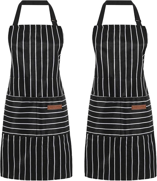 2 Pack Cooking Aprons Adjustable Bib Apron for Women with 2 Pockets, Kitchen Restaurant Men Chefs Aprons