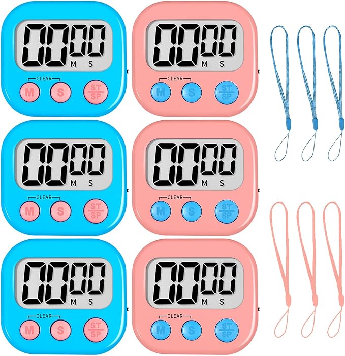 ZILLEEN Classroom Timer for Kids Teachers 6 Pack Digital Timers, Blue & Pink by ZILLEEN