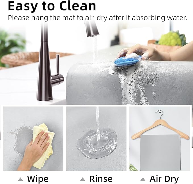 LOPNUR Kitchen Dish Drying Mat, 24"x16" Dish Drying Mats for Kitchen Counter, Diatomite Coffee Mat, Super Absorbent Dish Drying Pad, Heat Resistant Mat with Anti-slip Rubber Backed, Light Grey - Image 9