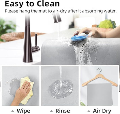 LOPNUR Kitchen Dish Drying Mat, 18"x16" Small Dish Drying Mats for Kitchen Counter, Diatomite Coffee Mat, Super Absorbent Dish Drying Pad, Heat Resistant Mat with Anti-slip Rubber Backed, Light Grey - Image 9