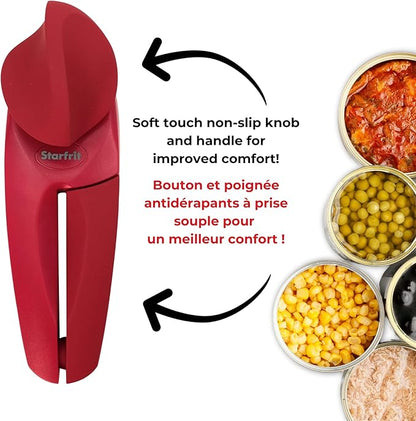 Starfrit MightiCan Can Opener - Safe - Holds Lid and Leaves No Sharp Edges on Lid - 3 Year Warranty - Comfort Grip - Heavy Duty Non-Slip Knob - Red - Image 7