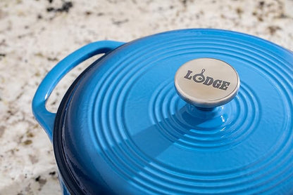 Lodge 4.5 Quart Enameled Cast Iron Dutch Oven with Lid – Dual Handles – Oven Safe up to 500° F or on Stovetop - Use to Marinate, Cook, Bake, Refrigerate and Serve – Caribbean Blue - Image 7