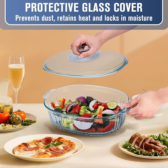 Glass Baking Dishes for Oven, 2 Pack Casserole Dishes with Lid, Oval Baking Dish Set for Lasagna Casseroles Leftovers Cooking Kitchen, 1.9 Qt and 3 Qt, Clear - Image 6