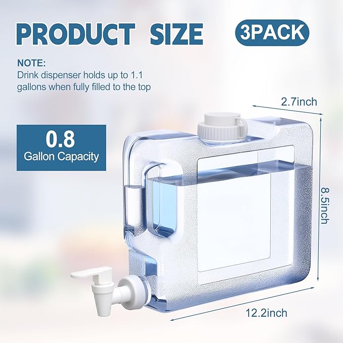 Funnymoom 3 Pack 0. 8 Gallon Fridge Water Dispensers Bottle with Leak-proof Spigot and Convenient Handle Plastic Cold Juice Beverage Dispenser Jug for Party Refrigerator Drink Juice Iced Tea