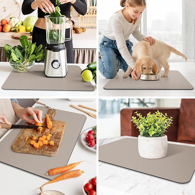 WISELIFE Dish Drying Mat Super Absorbent Drying Mat Large Dish Drying Mats for Kitchen Counter Easy Clean Dish Mat Kitchen Drying Mat16"x 24" Classic Khaki - Image 7