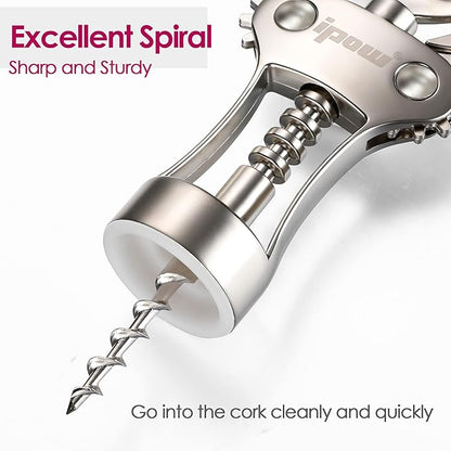 IPOW Wine Opener, Zinc Alloy Wine Bottle Opener, Wing Corkscrew Heavy Duty, Manual Multifunctional Cork Screw for Waiter, Satin Nickel - Image 2