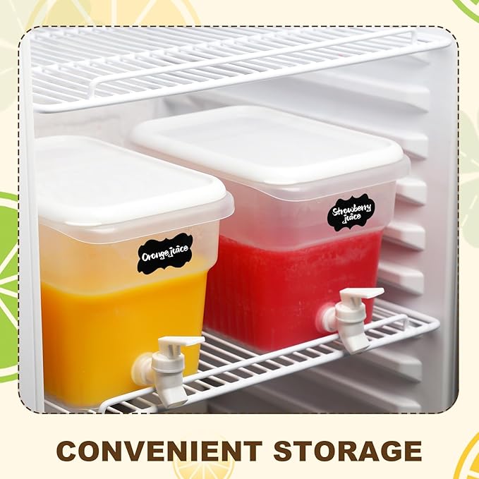 Mumufy 2 Pcs 1.32 Gallon Drink Dispensers for Parties with Spigot Plastic Beverage Dispenser for Fridge Juice Lemonade Container with Marker Sticker Family Daily Use