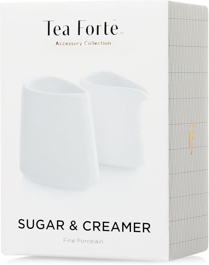Tea Forte 2 Piece Mini Fine Porcelain White Sugar Dispenser with Spout and Creamer Pitcher Tea and Coffee Bar Accessory Serving Set for One, Dishwasher Safe - Image 2