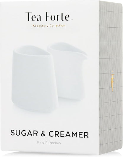 Tea Forte 2 Piece Mini Fine Porcelain White Sugar Dispenser with Spout and Creamer Pitcher Tea and Coffee Bar Accessory Serving Set for One, Dishwasher Safe - Image 2