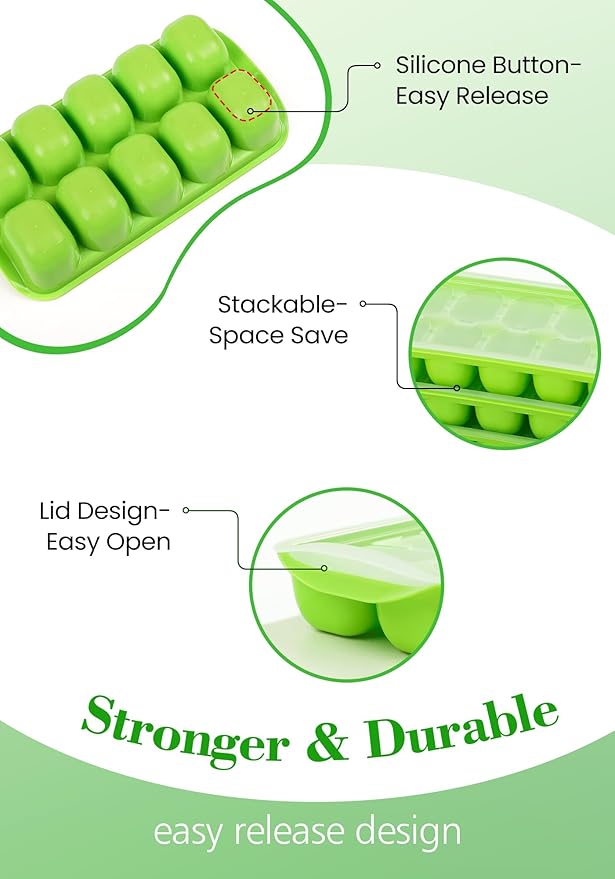 DOQAUS Ice Cube Tray with Lid and Bin - 4 Pack Ice Bucket Kits, Stackable Silicone Ice Trays for Freezer, Easy Pop Out, BPA Free for Cocktail, Coffee, Soup, Food, RV, Kitchen - Image 4