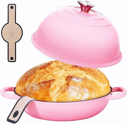 ONKO Dutch Oven For Sourdough Bread Baking, 6QT Enameled Cast Iron Dutch Oven Pot With Lid, Non-stick Sourdough Baking Pan with Bread Dome, Round Ceramic Dutch Ovens Pot with Cloche for Homemade