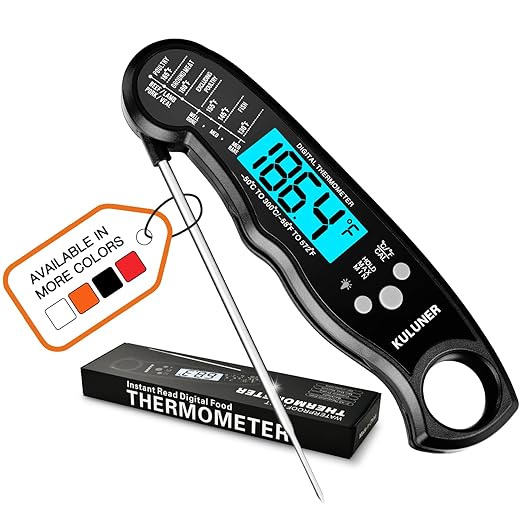 KULUNER TP-01 Waterproof Digital Instant Read Meat Thermometer with 4.6 Folding Probe Backlight Calibration Function for Cooking Food Candy, BBQ Grill, Liquids,Beef(Black) by KULUNkitchentoolstheperfectcookingexpert