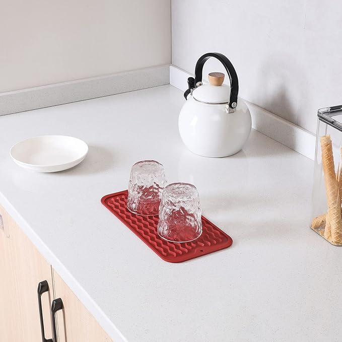 MicoYang Silicone Dish Drying Mat for Multiple Usage,Easy clean,Eco-friendly,Heat-resistant Silicone Mat for Kitchen Counter or Sink,Refrigerator or Drawer Liner Red S 12 inches x 6 inches - Image 7