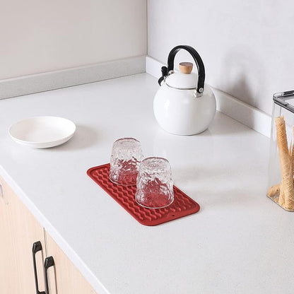 MicoYang Silicone Dish Drying Mat for Multiple Usage,Easy clean,Eco-friendly,Heat-resistant Silicone Mat for Kitchen Counter or Sink,Refrigerator or Drawer Liner Red S 12 inches x 6 inches - Image 7