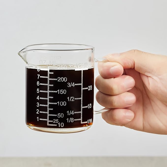 Ackers Mirror Scale Glass Measuring Cup-[Insulated handle | V-Shaped Spout]-Made of High Borosilicate Glass Measuring Cup for Kitchen or Restaurant, Easy to Read, 250 ML (8 Oz, 1 Cup) by AckersBORO33