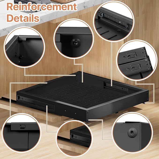 1 Pack Pull out Cabinet Organizer, Width (12"-19") Depth (17"-23"), with 3 Rails Adjustable Slide, Expandable Pullout Drawers for Cabinets, No Drill Adhesive Kitchen Drawers for Pantry Shelves - Image 9