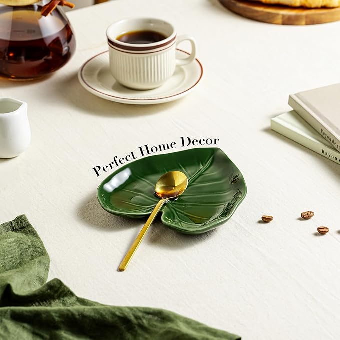 Ceramic Spoon Rest for Stove Top - Cute Green Leaf Spoon Rest/Spoon Holder for Kitchen Countertop - Cooking Kitchen Spoon Rest Utensil Rest Spatula Rest Cottagecore Kitchen Decor (1 Pack) - Image 4