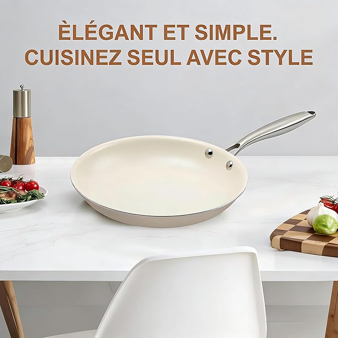 9.25 Inch Ceramic Nonstick Frying Pan Skillet - PFAS-Free, Non-Toxic, Oven Safe & Induction Ready, Aluminum Cookware with Stainless Steel Handle - Image 9