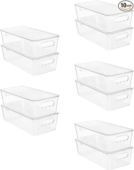 Vtopmart 10pcs Clear Organizers and Storage Bins with Lids, Stackable Plastic Storage Containers with Handles for Fridge, Freezer, Pantry, Cabinet, Kitchen Organization by Vtopmart