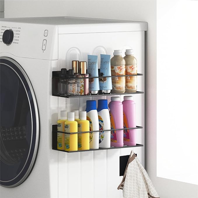 Magnetic Spice Rack For Refrigerator, Space Saving Magnetic Shelf For Fridge Black 2 Pack With Magnetic Paper Towel Holder - Image 6