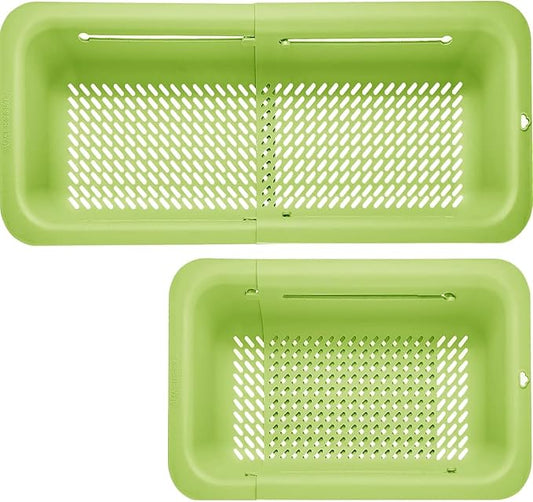 LASSHSWA Collapsible Colander for Kitchen, Over the Sink Strainer Basket for Kitchen, Fruit Pasta Food Strainer Expandable Plastic Colander BPA Free (Green) by LASSHSWA
